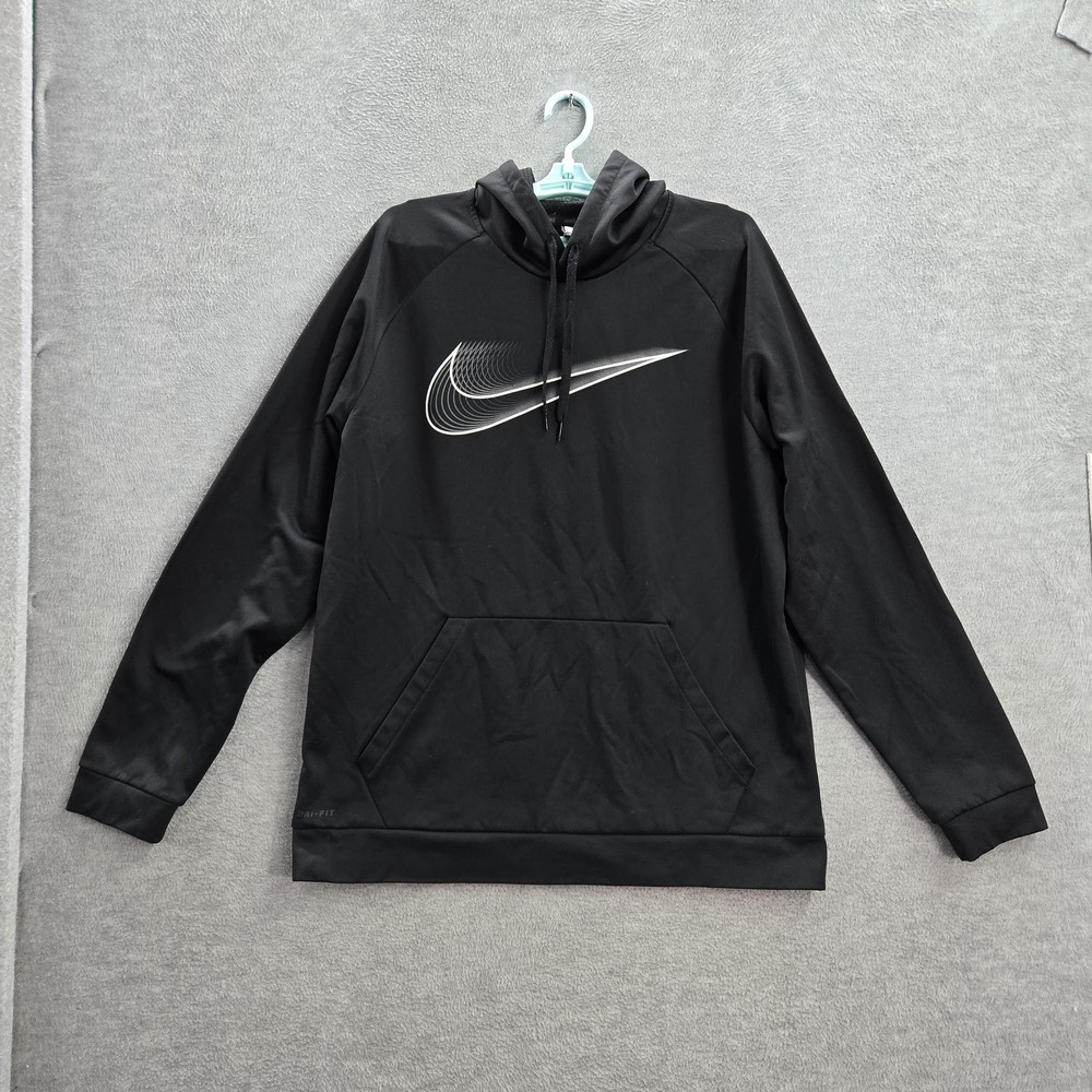 Nike Men Hoodie XL Black Fleece Swoosh Dri-Fit Activewear‎ Logo Long Sleeve